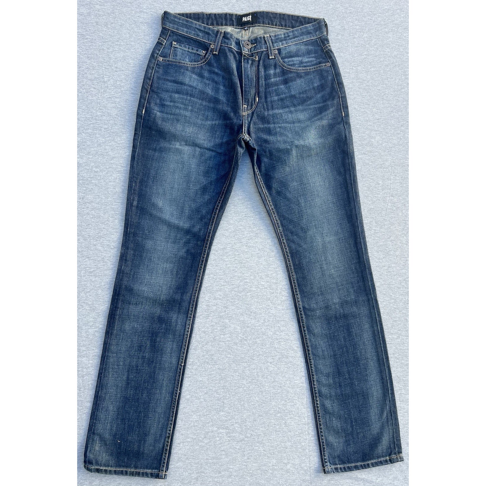 Paige Federal Slim Straight Fit Stretch Jeans Medium Wash Blue Men's 32 Sizenwot